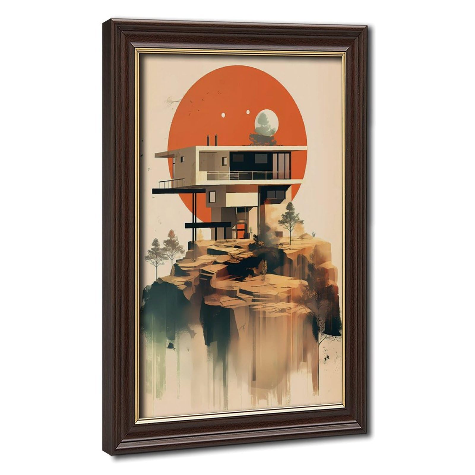 Bareronor Mokume Gane Frame-Style Vintage Mountain Canvas Poster For Bedroom Decor Gift
