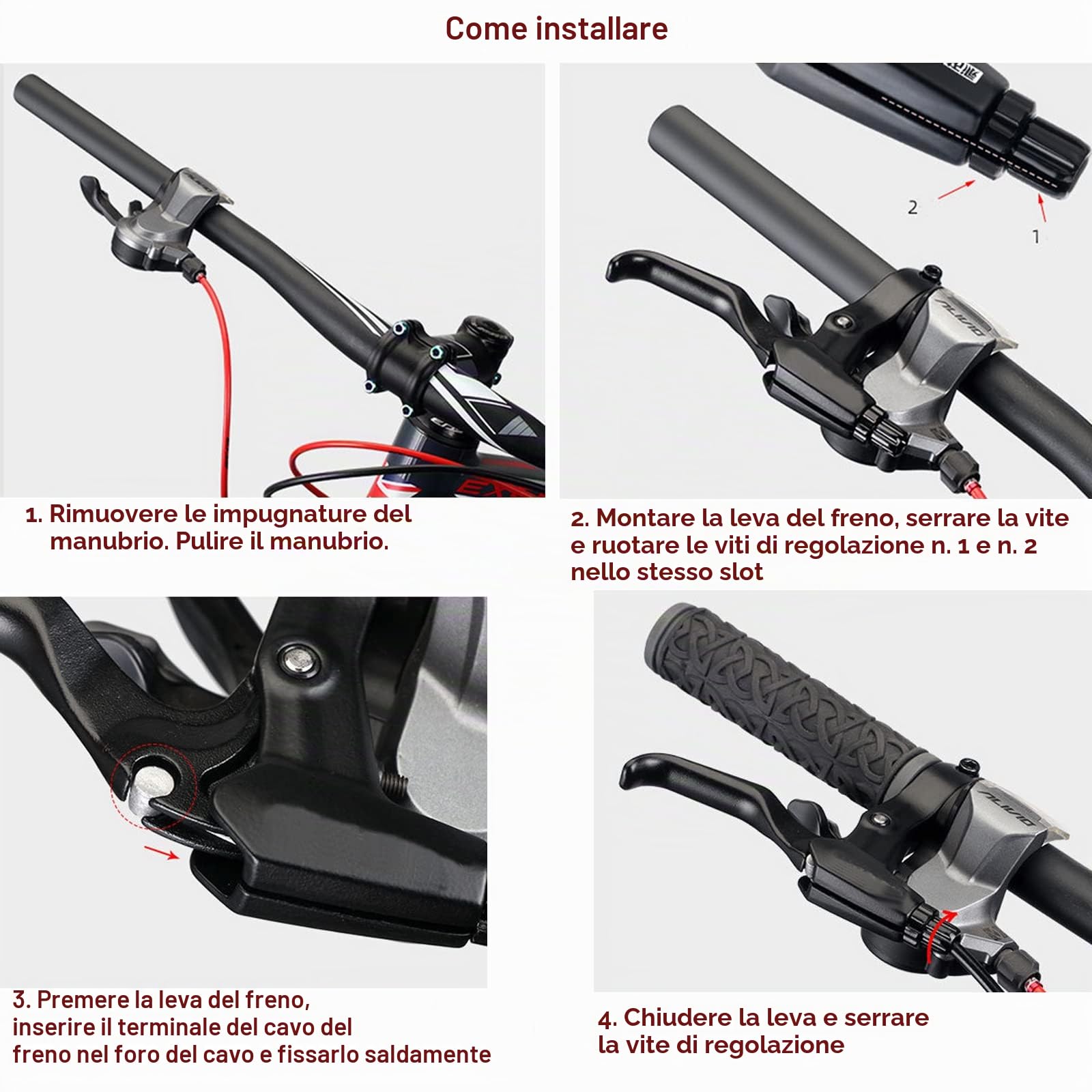 Mimoke 2 paia di freni a V Brake per biciclette, freni a V anteriori e posteriori con pastiglie freno da 60 mm, leva freno a dito, cavo freno bicicletta, alluminio