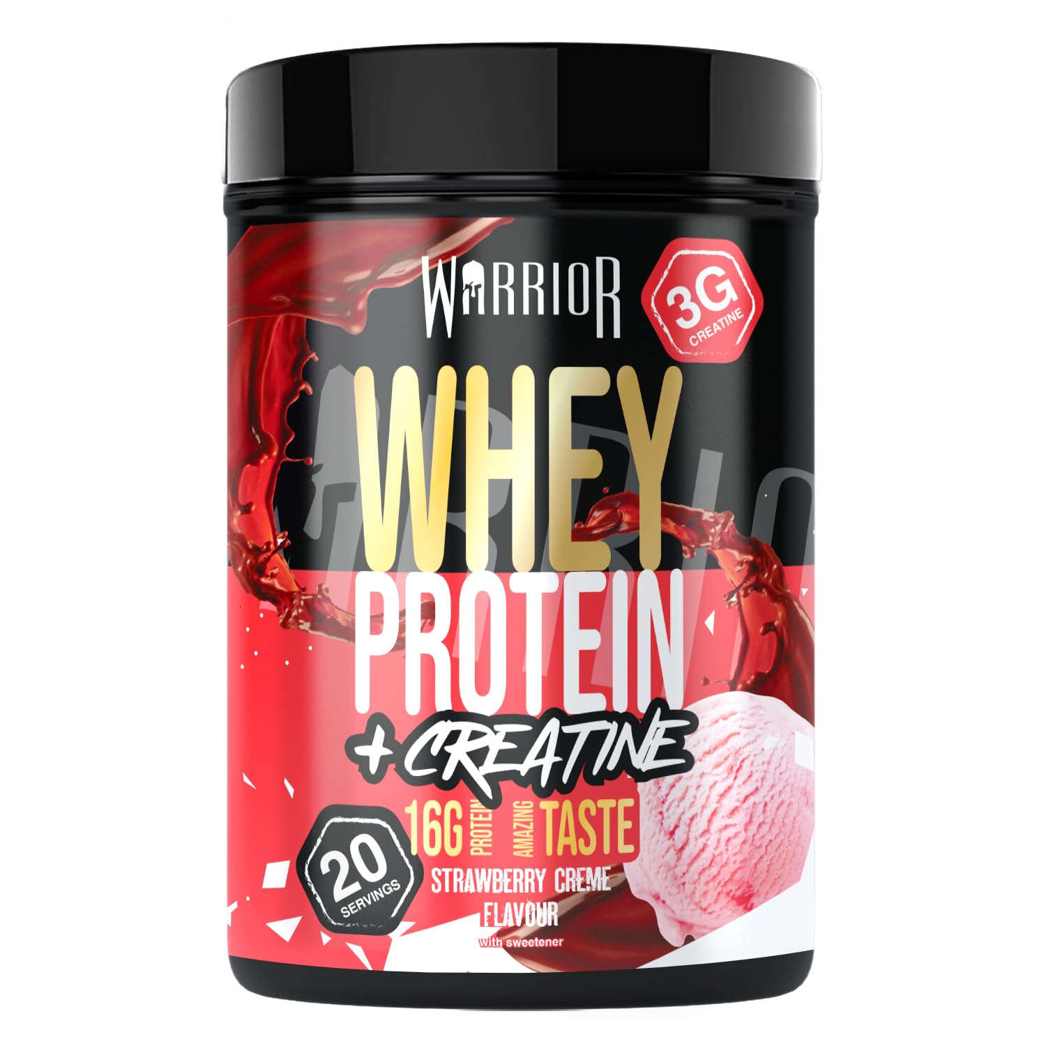 Warrior Whey Protein Powder + Creatine 500g, 20 Servings – High Protein Shake Supplement for Muscle Growth, Recovery & Weight Loss – Low Sugar, Low Carb, Meal Replacement Shake – Strawberry Crème