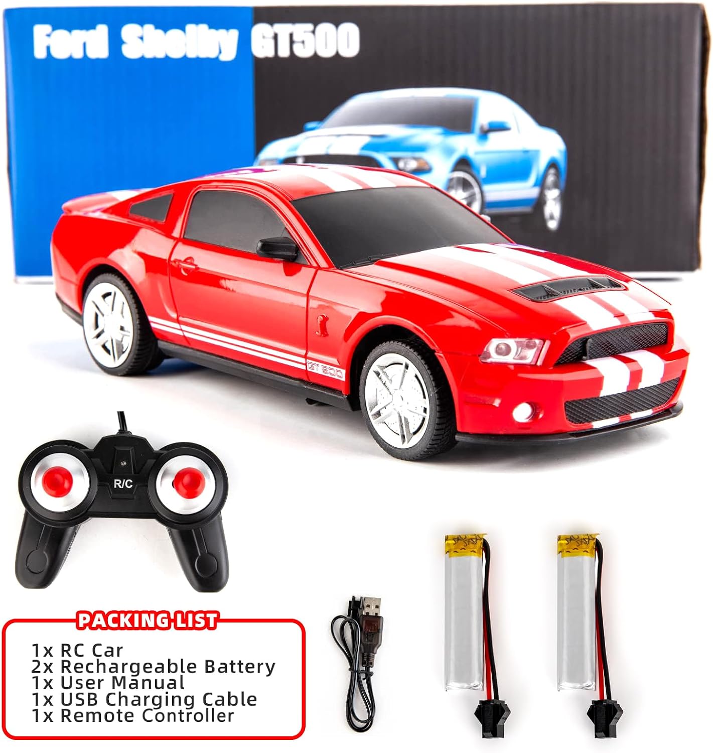 BDTCTK Remote Control 1/24 Ford Mustang Shelby GT500 RC Model Car, Toys for 6+ Kids and Adults Red image 5