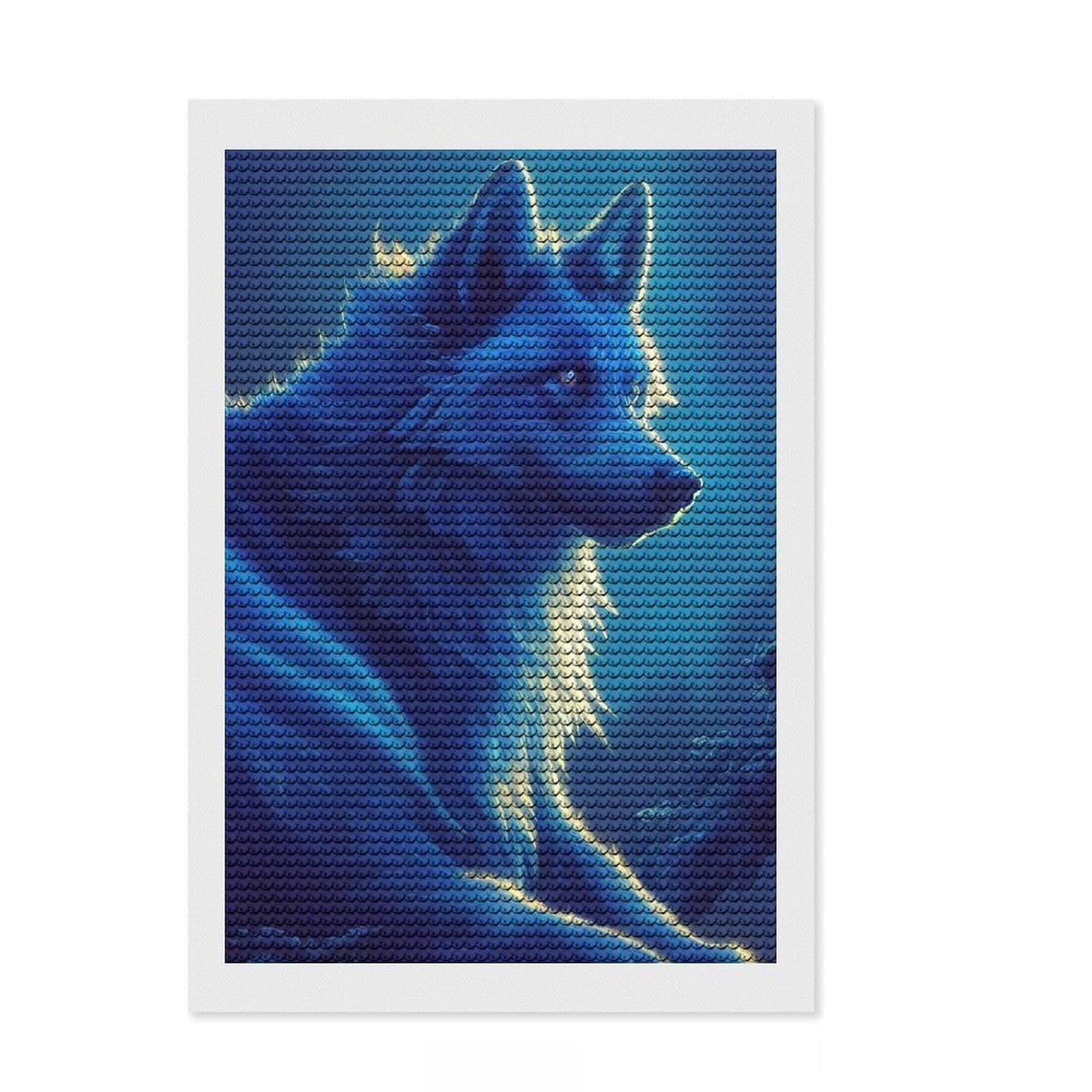 Junmoney Winter Wolf DIY Diamond Art Canvas Kit 8"x12", Satisfying Creative Project, Mindful Craft Activity, Cosy Home Accent, Gift Idea