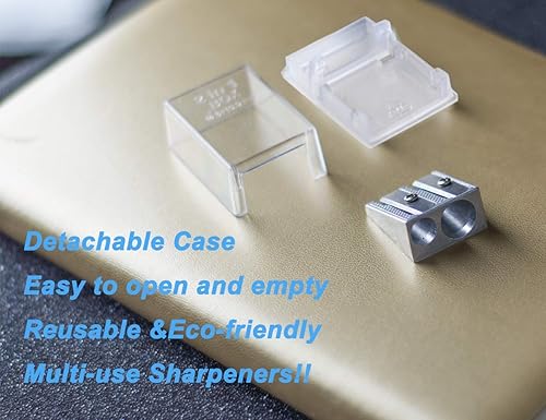 Miniatura 4 de Sacapuntas de metal de doble agujero de doble agujero, sacapuntas de mano con estuche de captura de virutas, sacapuntas manuales, paquete a granel,