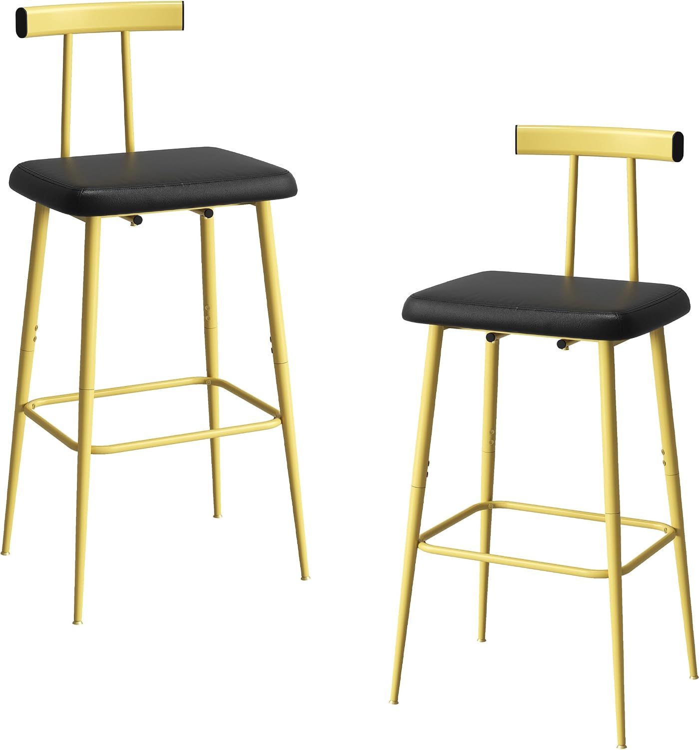Stable Bar Stools Set of 2 Bar Stools with Backrest Bar Stool with Backrest Footrest Industrial Bar Stool with PU Leather Padding Kitchen Stool Ideal for Kitchen Bar Events Golden KBS515GC