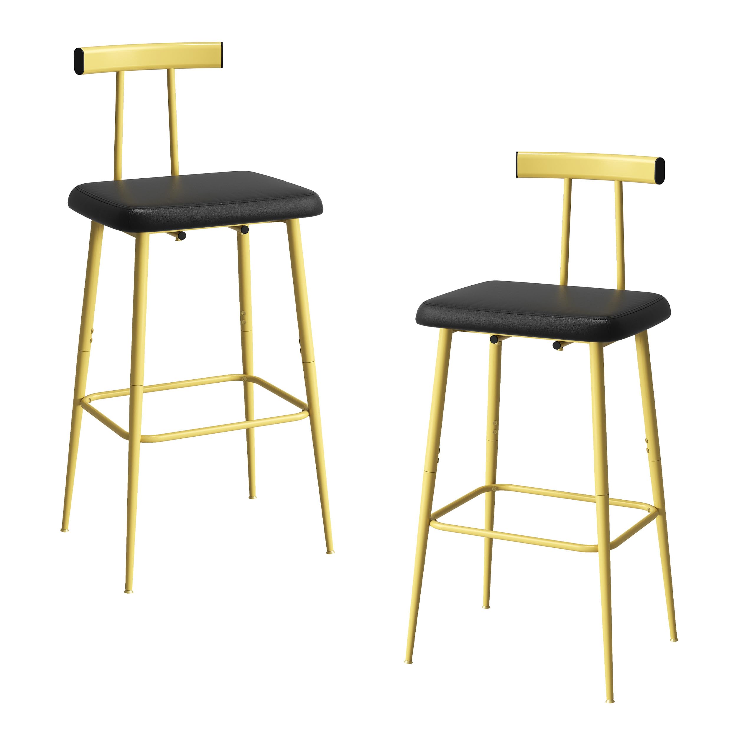Taburetes Bar Juego de 2 Taburetes Altos Cocina Modernos con Respaldo y Reposapiés Base de Metal con Asiento Acolchado de PU para Isla Mostrador Restaurante y Bistro Dorada KBS515GC