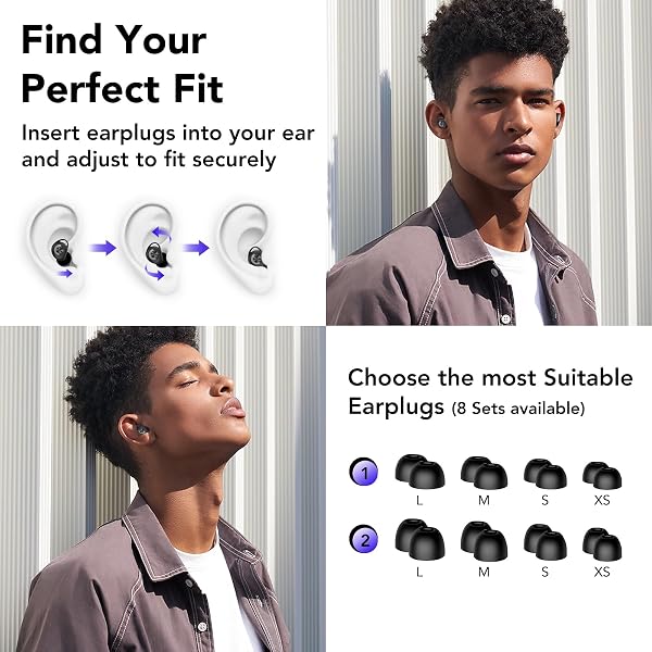 CASCHO Ear Plugs for Sleeping Noise Cancelling 45dB, Reusable Silicone Earplugs with 8 Eartips and Travel Case, Soft Comfort Hearing Protection for Concerts, Snoring, Travel, Study (Black) in use