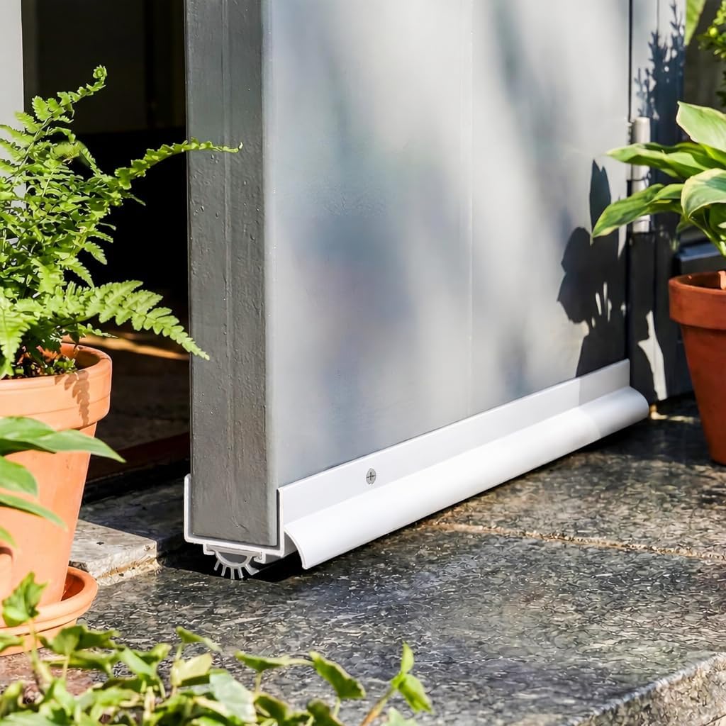 BARZEN Aluminum U Shaped Door Bottom Sweep with Drip Cap - Under Door Seal for Exterior Doors - Screw On Weather Stripping Door Seal - Weatherstrip Bottom of Door - White, 36 Inches