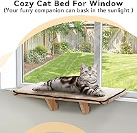 Vista 6 de PETSFIT Percha de Ventana para Gatos para 2 Gatos, Hamaca Ajustable para Gatos con Estera de Forro Polar Extraíble, Diseño de Madera Maciza Natural