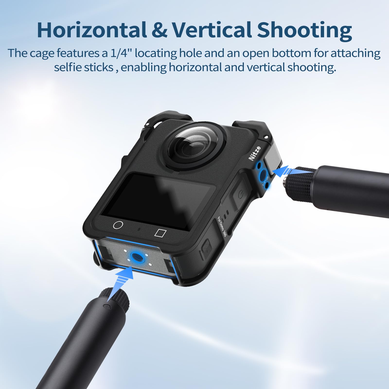 Nitze Kamerakäfig für DJI Osmo 360, Metall Osmo 360 Cage mit Integriertem Blitzschuh, Silikon-Objektivdeckel – T-D06B