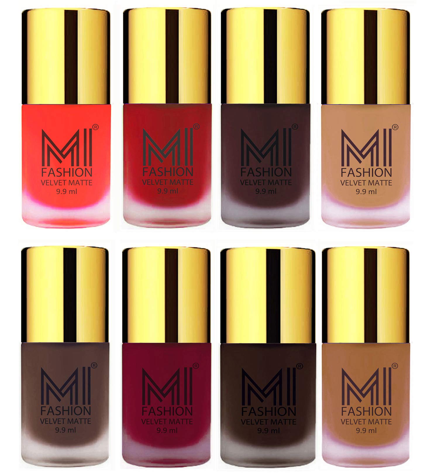MI FASHION Velvet Matte Multicolors Nail Polish Set Lacquer (Highly Pigmented-Long Lasting) For Women Top Coat 9.9ml Each (Combo-8)-image-44