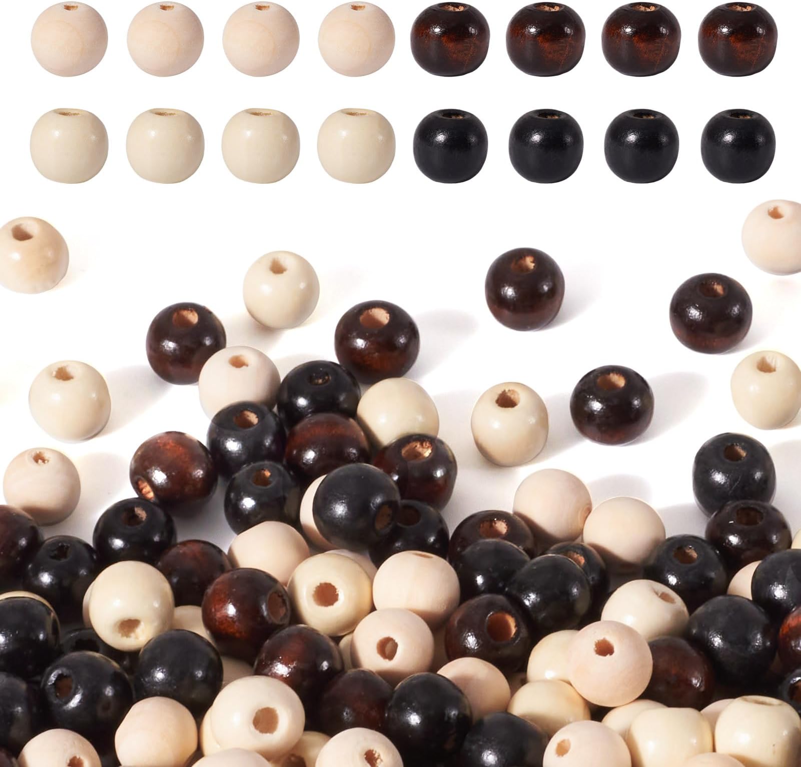 Craftdady 400Pcs Natural Round Wooden Ball Spacer Beads 12mm Black Brown Ivory Natural Color Wood Loose Beads for DIY Jewelry Making Hole: 2.5-3mm