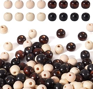 Craftdady 400Pcs Natural Round Wooden Ball Spacer Beads 12mm Black Brown Ivory Natural Color Wood Loose Beads for DIY Jewelry Making Hole: 2.5-3mm