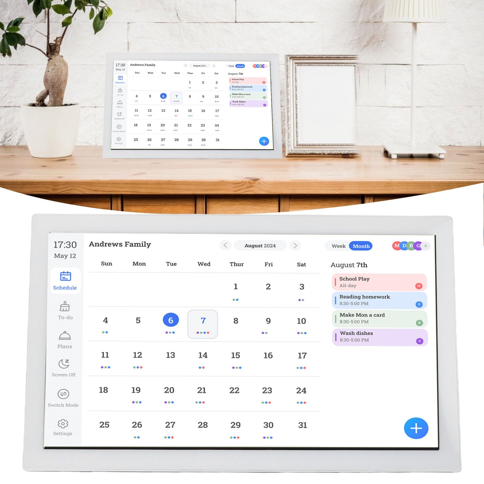 21,5-Zoll-Digitalkalender, Planer mit Touchscreen, Elektronischer Aufgabenliste für Familienpläne, Essensplanung, App-Steuerung, Mobile Synchronisierung (EU-Stecker)