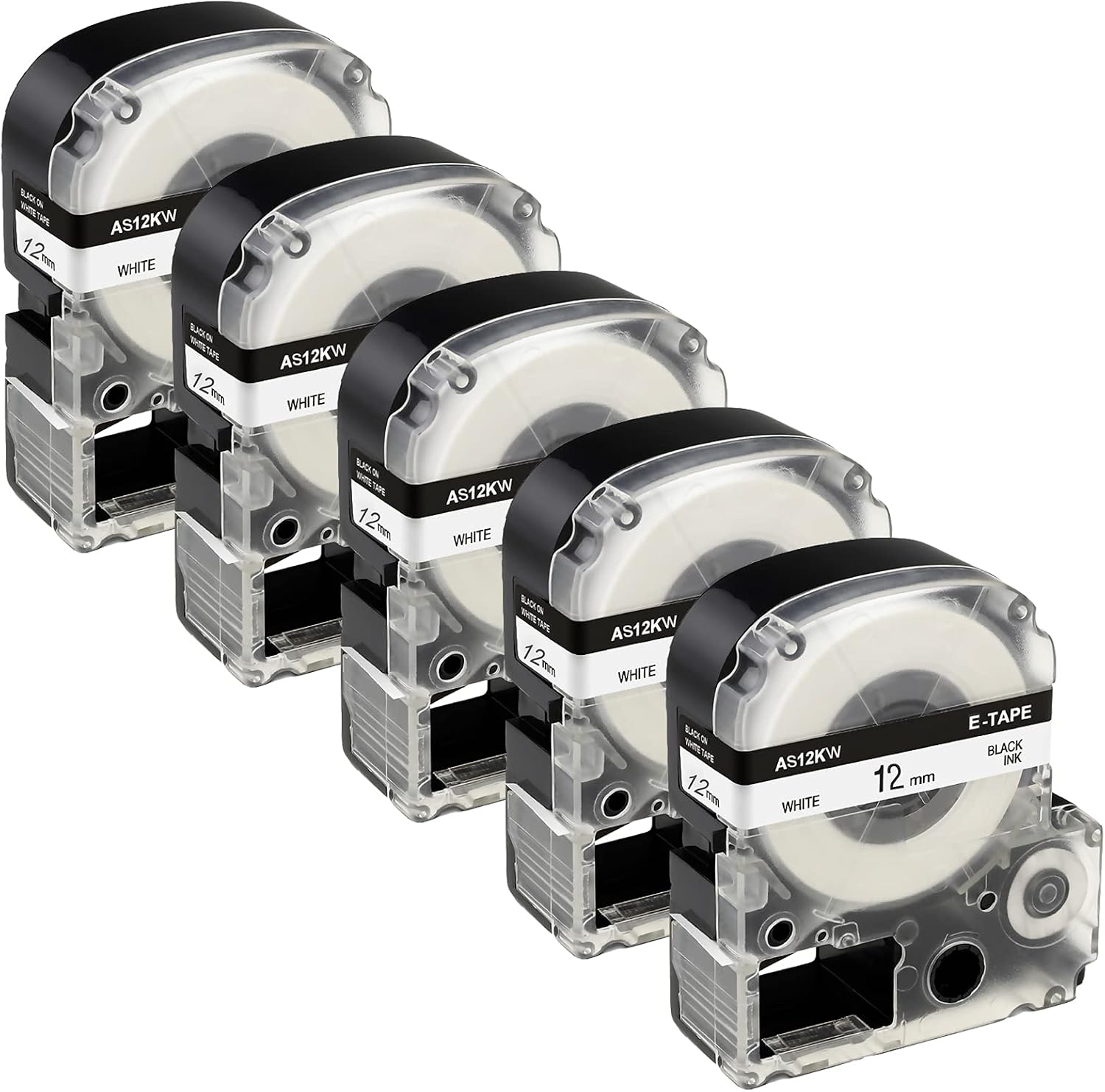 5-Pack Replacement for Epson LK-4WBN (SS12KW) Label Tape Cartridges