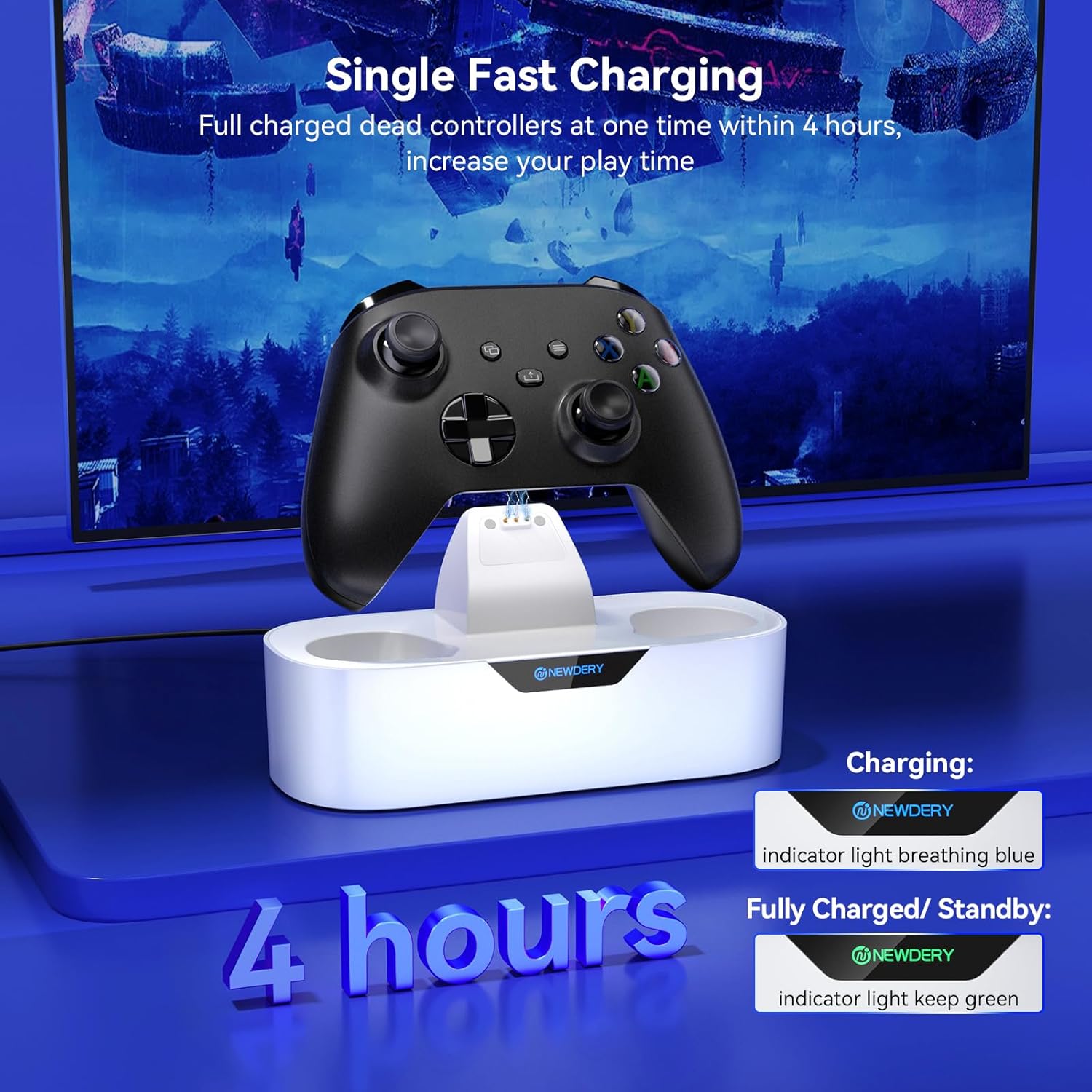 NEWDERY Charger Station for Xbox Wireless Controllers, Fast Charging Dock Single Charging Stand for Xbox One/Series X|S Controller