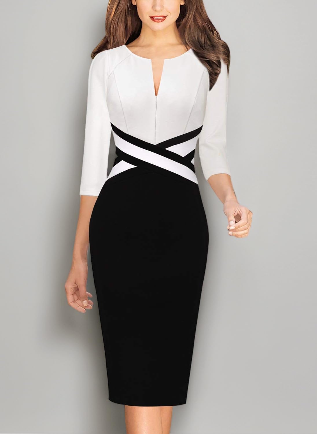 VFSHOW Womens Elegant Slim Zipper up Work Business Office Bodycon Sheath Dress