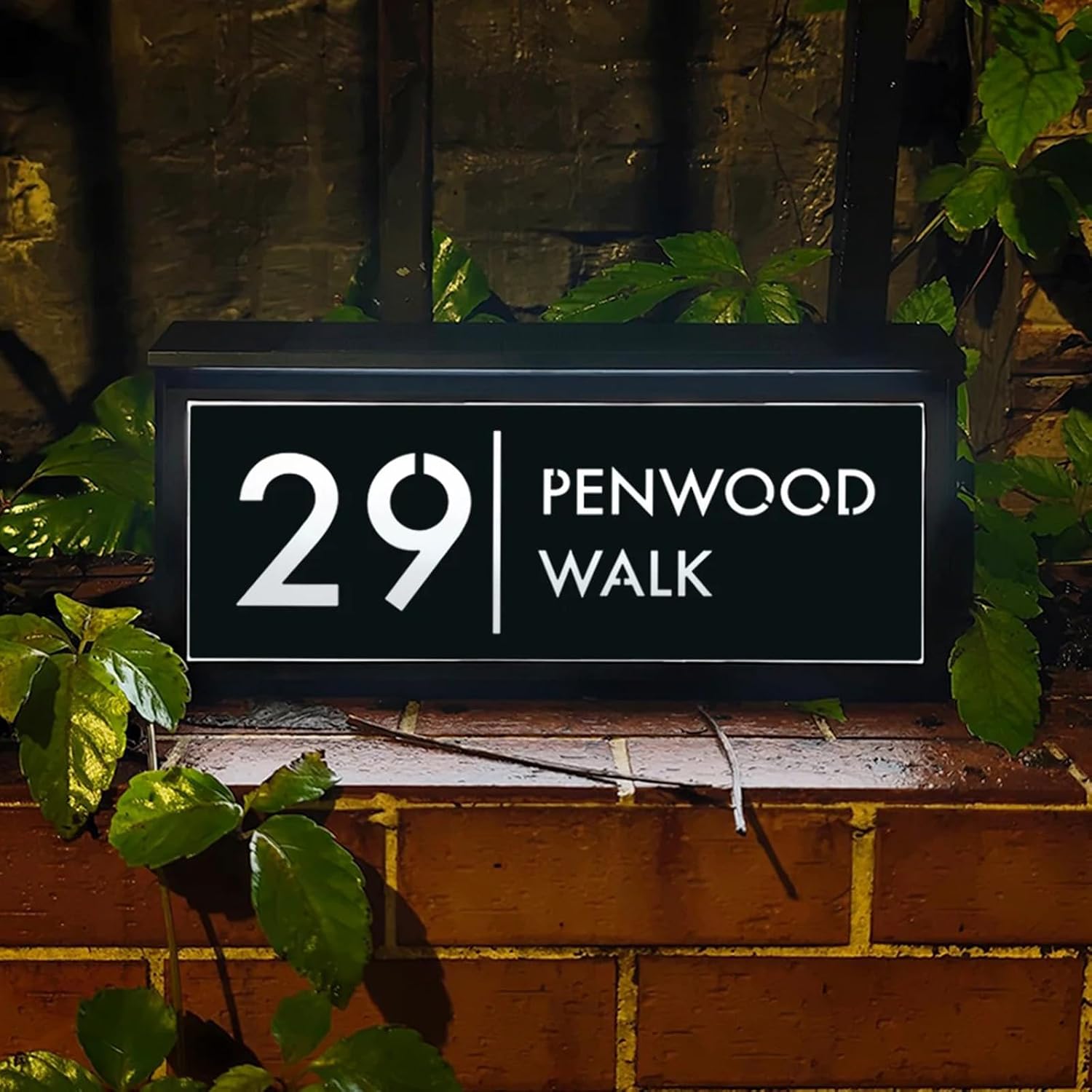 Personalized Exterior Solar House Sign Acrylic Plaque Led Customized Address Plaque Outdoor Street Name Solar House Number Sign (design B)