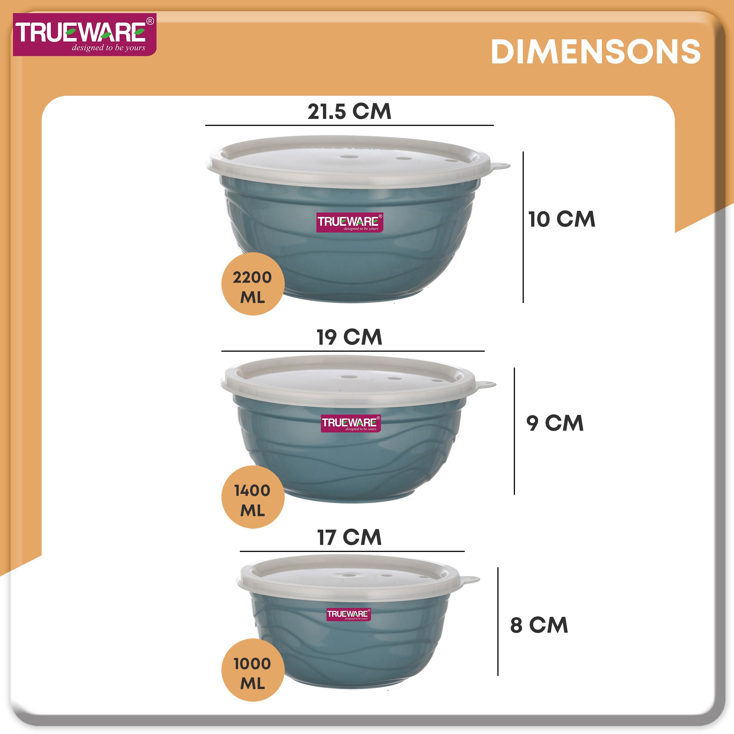 Trueware Stainless Steel Microwave Bowls - Set of 3 -2