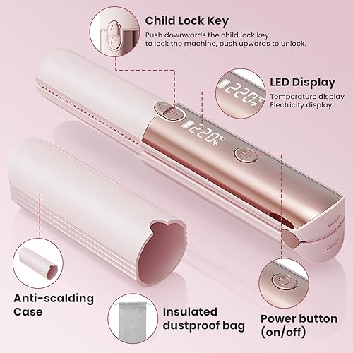 Miniatura 5 de CHIKYO Plancha de pelo inalámbrica 2 en 1 portátil, máximo 440 F, pantalla LED, mini plancha plana recargable para viajes con aceite de argán