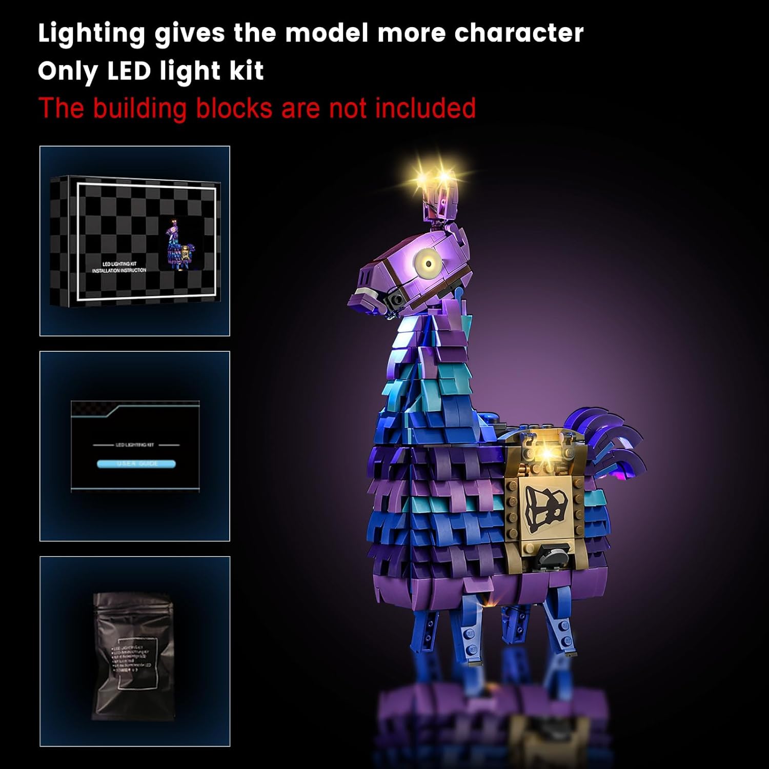 Vaodest Led Light for Lego 77071 Fortnite Supply Llama Blocks Model,Design and Configuration Compatible with Model 77071(Led Light Only, Not Building Block Kit)