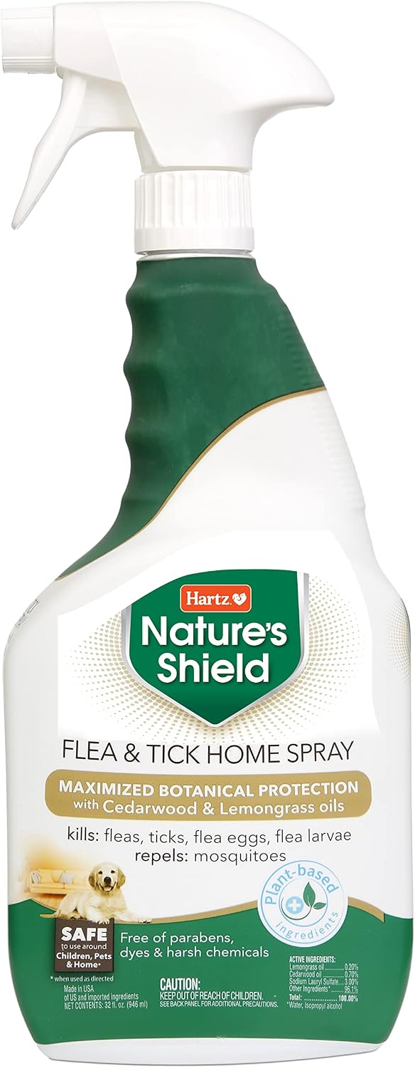 Hartz Nature’s Shield Flea & Tick Home Spray, Natural and Effective Flea & Tick Prevention and Home Protection with Cedarwood and Lemongrass Oil, 32 Ounces