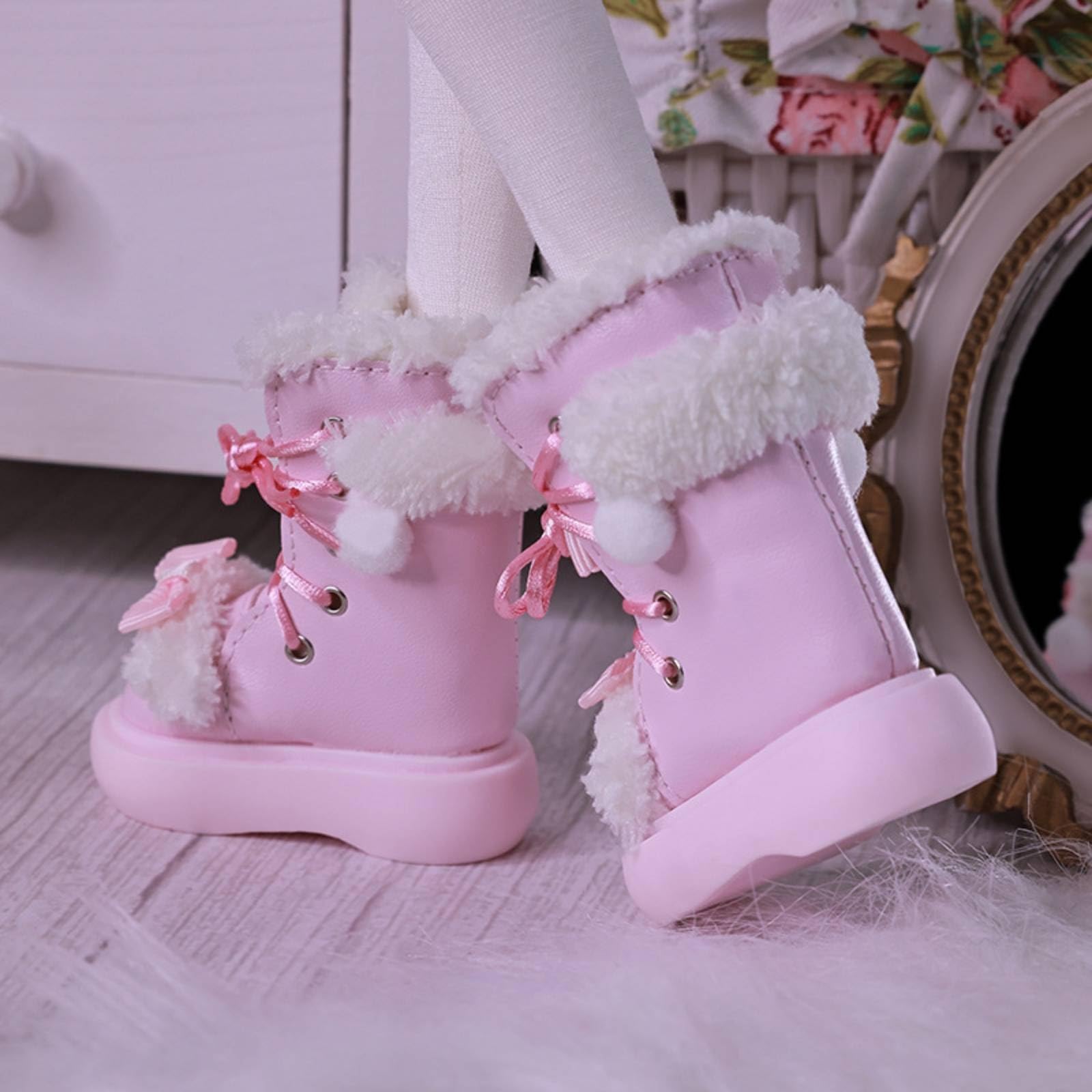 Gralara Bjd Puppenstiefel mit Kunstfell winterlich Puppenschuhe dicksohlig für Puppensammler, Puppen-Styling , Schwarz