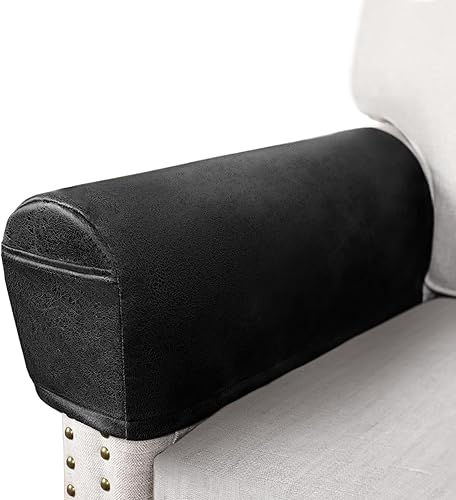 Miniatura 15 de Juego de 2 Fundas para Reposabrazos de Sofá con Aspecto de Cuero, Protectores de Brazos para Sofá y Silla, Fundas Elásticas para Sillón