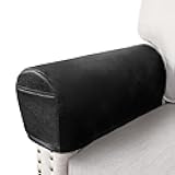 Leather Look Couch Arm Covers Set of 2 Armrest Covers for Sofa Chair Arm Protectors Stretch Armchair Slipcovers with Pockets Washable Spandex Fabric (Large, Black)