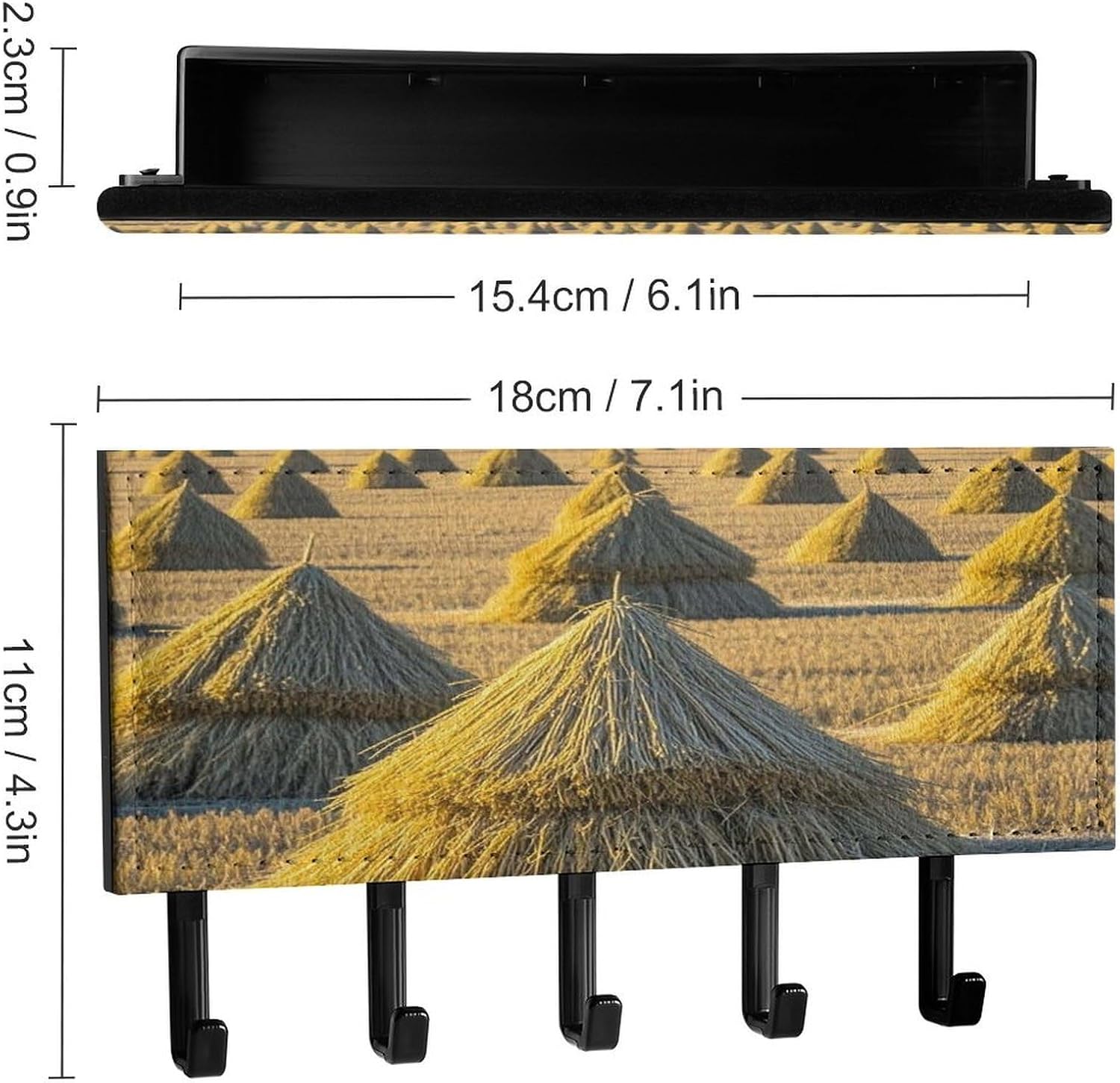 Key Holder Wall Mount Key Hanger with 5 Hooks, Decorative Key Rack | Pile of Grain Hanging Key Hooks with Mail Organizer for Wall Living Room Kitchen Bathroom Hallway