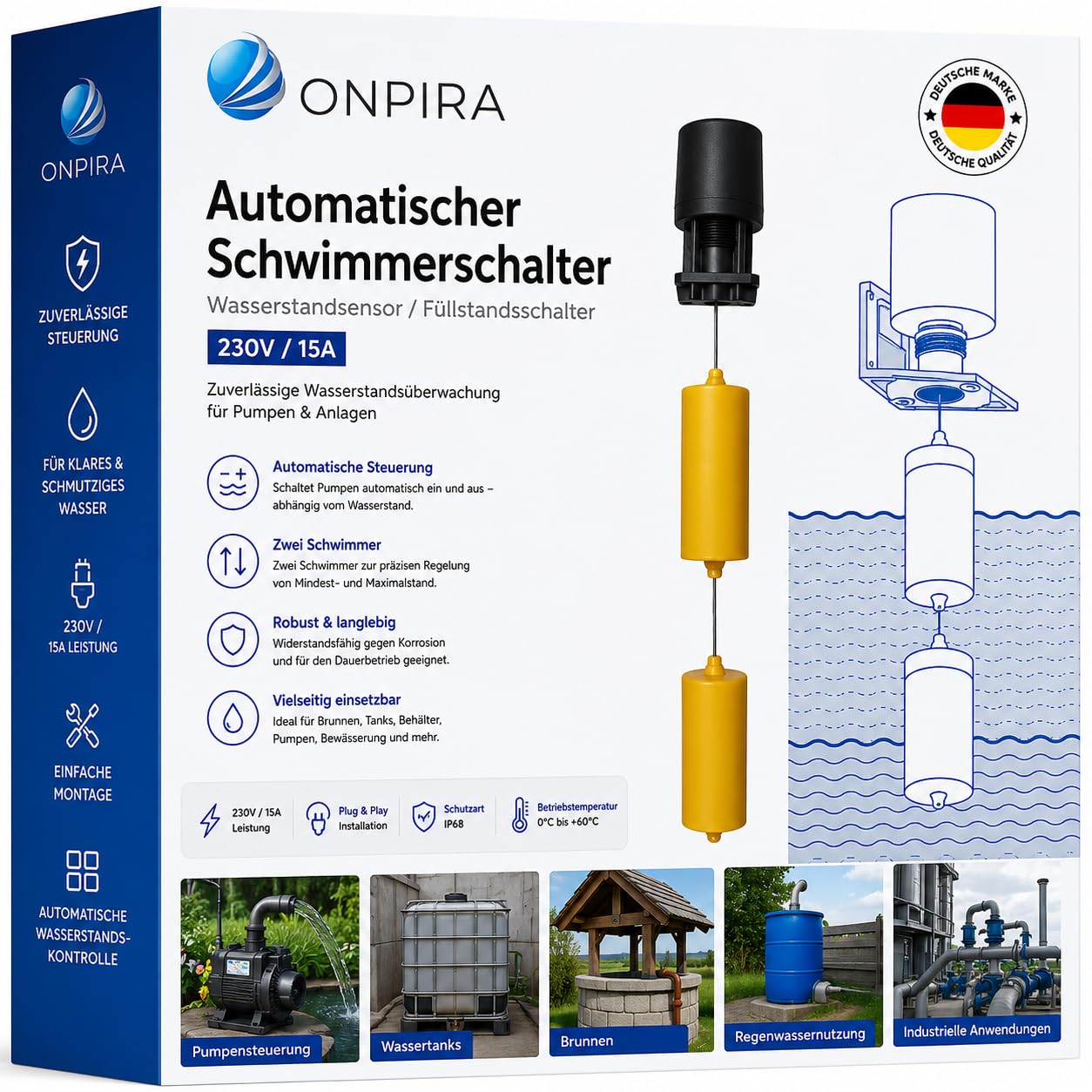 Füllstandsschalter Schwimmerschalter G1/2 – 304 Edelstahl, 0-220V, Mehrpunktsteuerung, Für Flüssigkeiten, Tanks Und Hochtemperatur