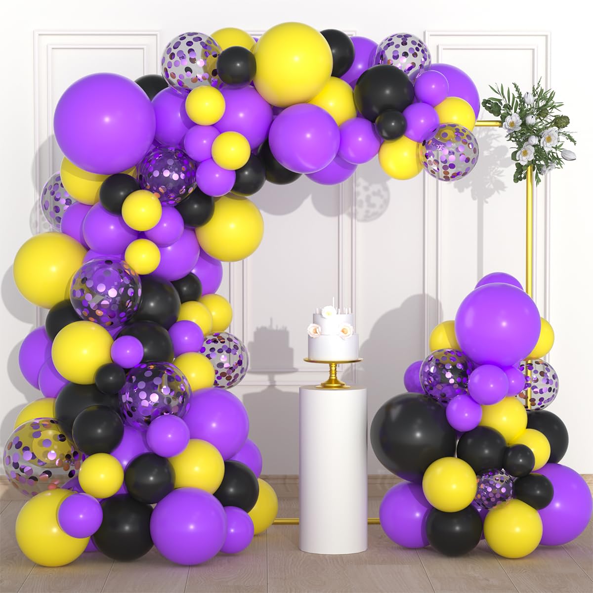 Purple Yellow Black Balloon Garland Arch Kit - Purple Yellow Balloons Purple Black Balloons for Video Gamer Basketball theme Birthday Retirement Class