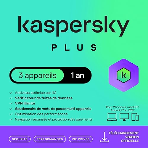 Kaspersky Plus Internet Security 2026 | 3 appareils | 1