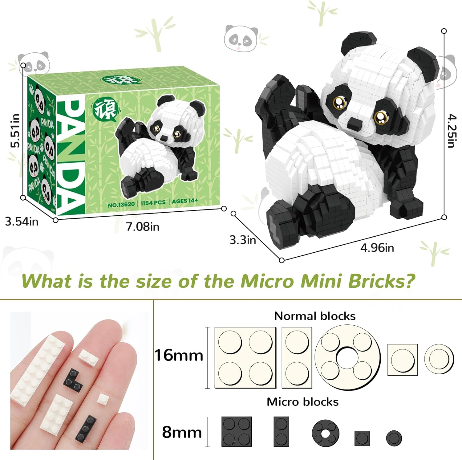 QLT QIAOLETONG Mini Building Blocks Animals Sets for Goodie Bags, 1154 PCS Micro Mini Panda Building Toy Bricks for Adults, Party Favors for Teens 14+, Birthday Gift for Boys Girls, Carnival Prizes