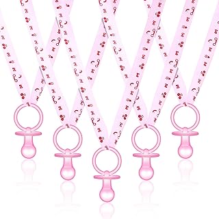 24pcs Baby Pacifiers Necklace, Acrylic Baby Shower Pacifiers Necklace Baby Pacifiers Party Favors Charms for Pacifiers Girls Boys Baby Shower Game (Pink)
