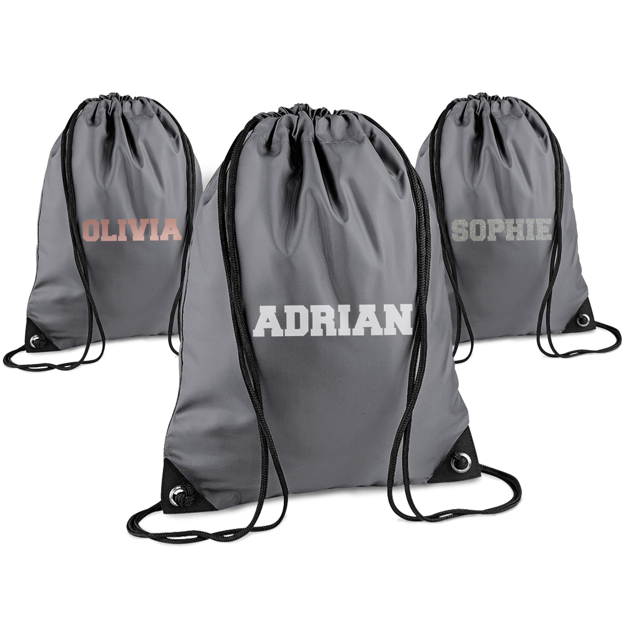 Print Maniacs Personalised Drawstring Bag for Kids Back to School PE Bag, Swim Bag with Name Ideal for Boys, Girls, Toddlers,and Primary School Students Perfect School Bag Graphite Grey