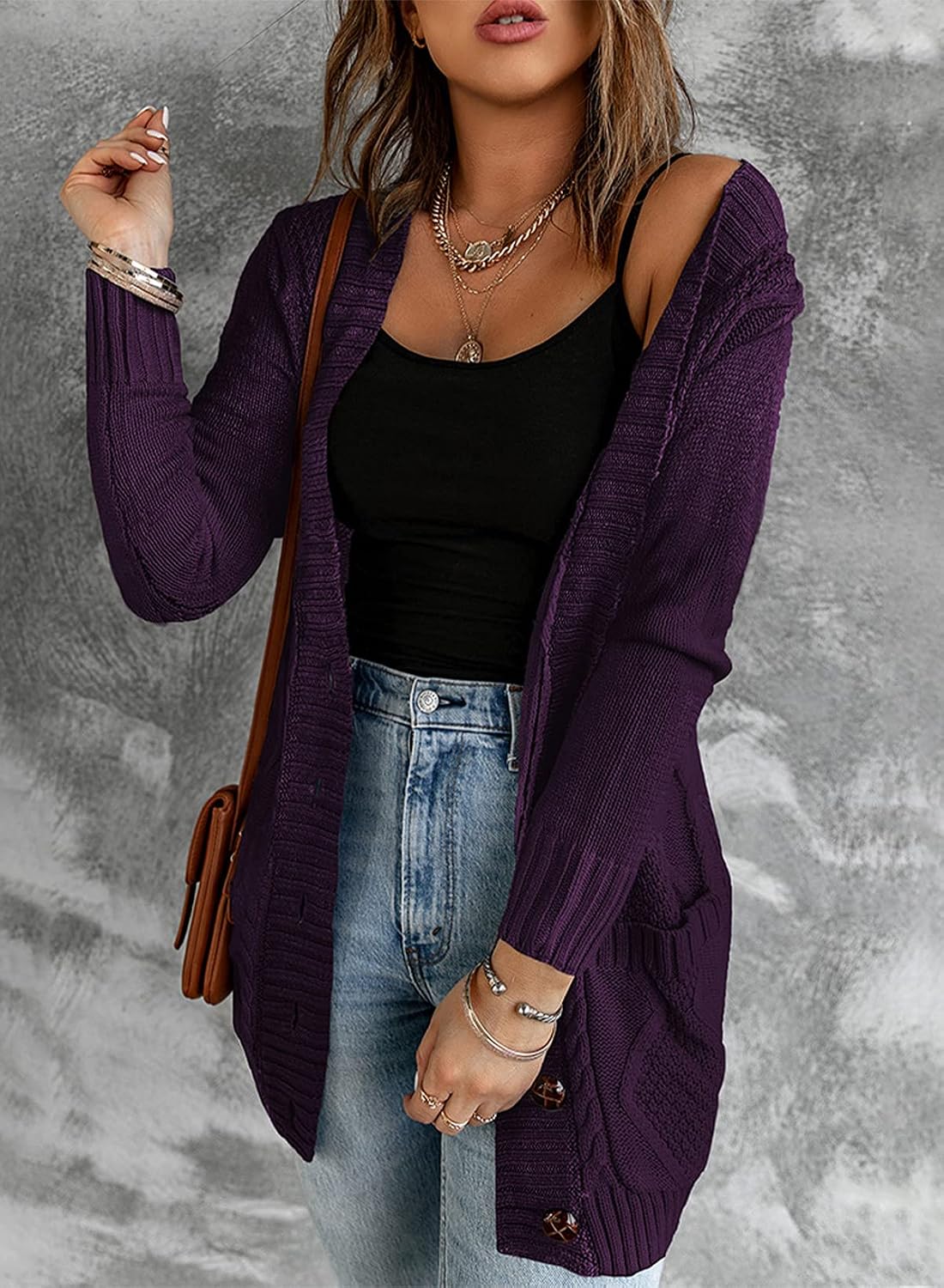 Sidefeel Women Open Front Cardigan Sweater Button Down Knit Sweater Coat