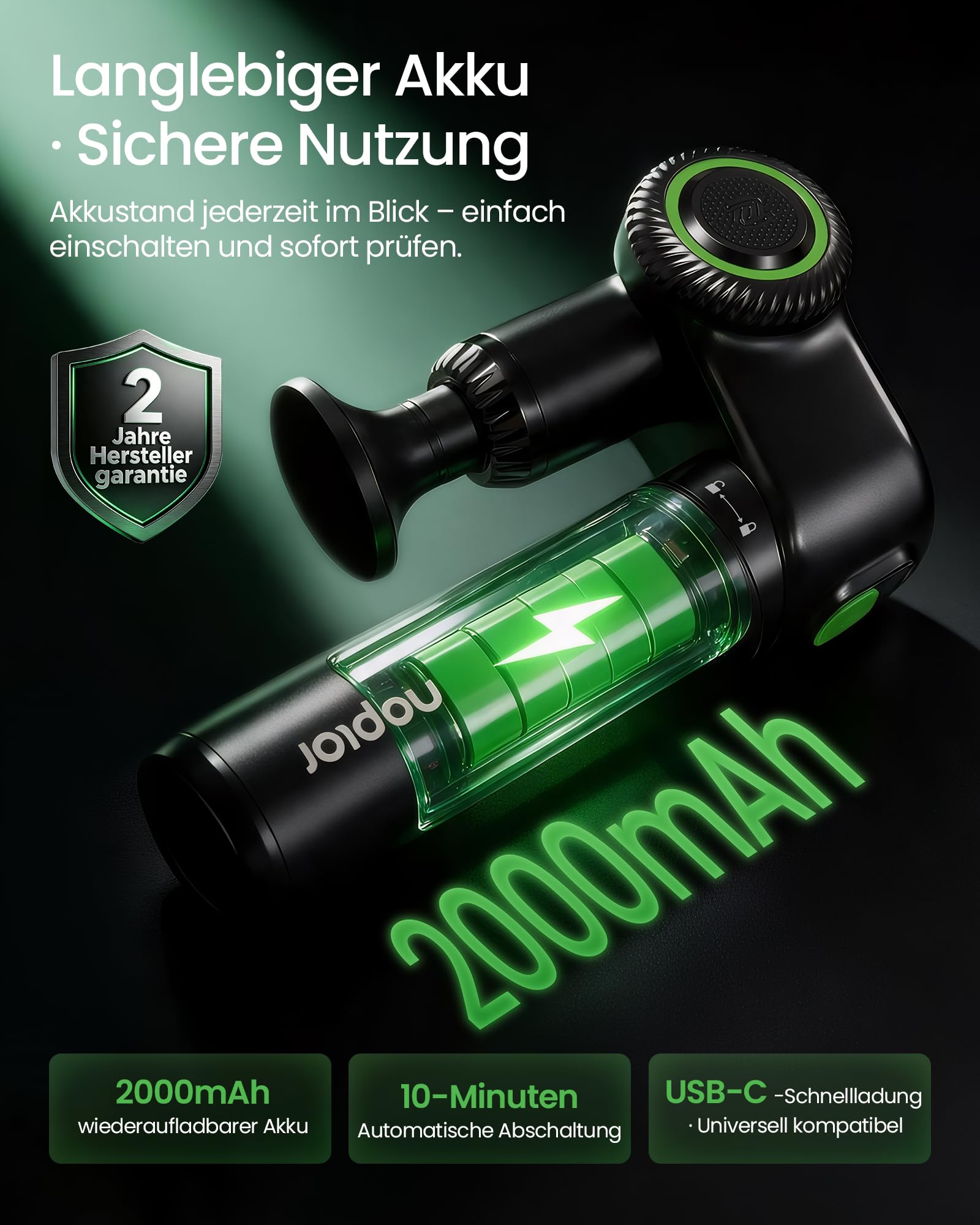 Faltbare Massagepistole mit Verlängerungsgriff für Rücken | Massagegerät mit 5 Einstellbaren Winkeln, Massage Gun 10 mm, 2800 U/min, 5 Geschwindigkeiten, 5 Aufsätzen, Tragetasche