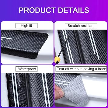 EAGLEG 4pcs Car Outer Door Sill Protector Kick Plates for Nis-san QASHQAI JUKE X-TRAIL MAXIMA NOTE TEANA, Carbon Fiber Accessories Scuff Guard Threshold Cover Pedal, Trim Non-Slip, NISMO