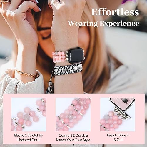 Miniatura 115 de JR.DM Natural Stone Beaded-Bands Women Compatible with Apple Watch Series 11 10 9 8 7 6 5 4 SE 3 2 1 Fashion Stretch Handmade Bracelet Fancy Boho