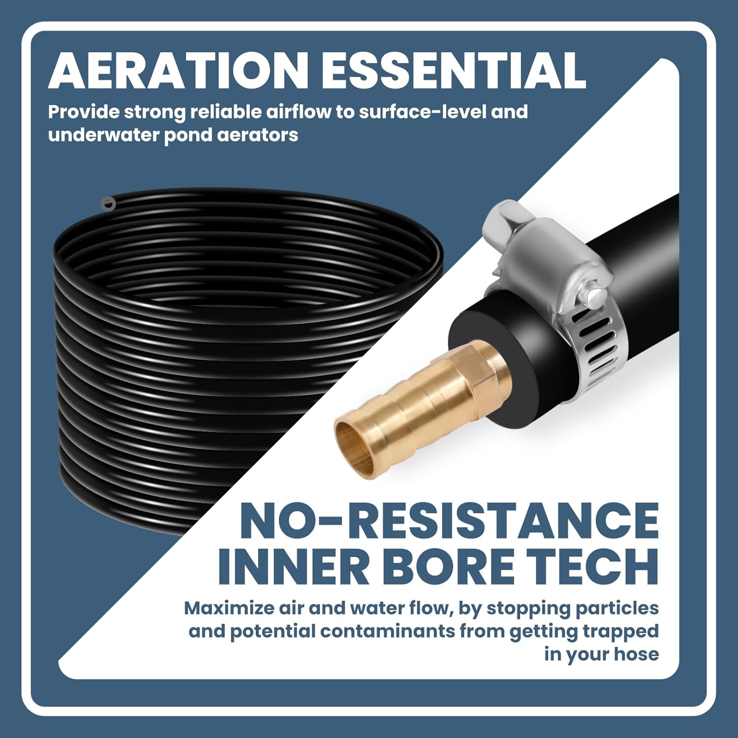Self Sinking Aeration Hose, 100FT Self-Sinking Aeration Hose Kit, 3/8" Weighted Tubing with 8 Stainless Steel Clamps & 4 Menders for Ponds, Lakes & Water Features, Black