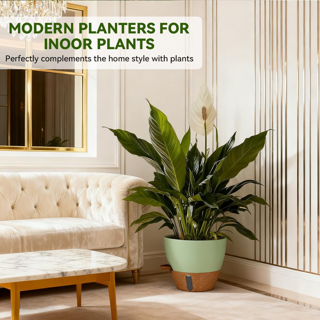 Nuotuv 8/9/10 Inch Large Self Watering Pots, Plastic Flower Pots with Multi Mesh Drainage Holes and Water Level Indicator & Deep Reservoir for Indoor Outdoor Garden Plants and Flowers (): Green