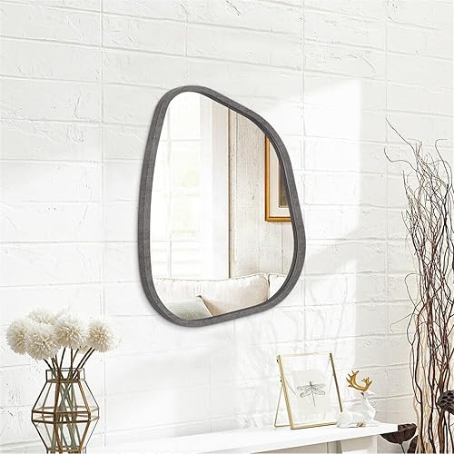 Miniatura 276 de Espejo de pared irregular de 26 x 18 pulgadas, espejo de baño grande asimétrico con marco de madera, espejos decorativos artísticos modernos