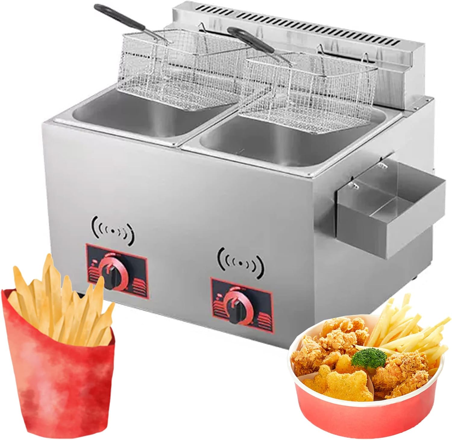 Professional Gas Fryer, Commercial Countertop Restaurant Stainless Steel Deep Fryer, Chicken Chips Fryer with Basket for Commercial Restaurant Countertop Family Cooking Deep Fryer,Style2