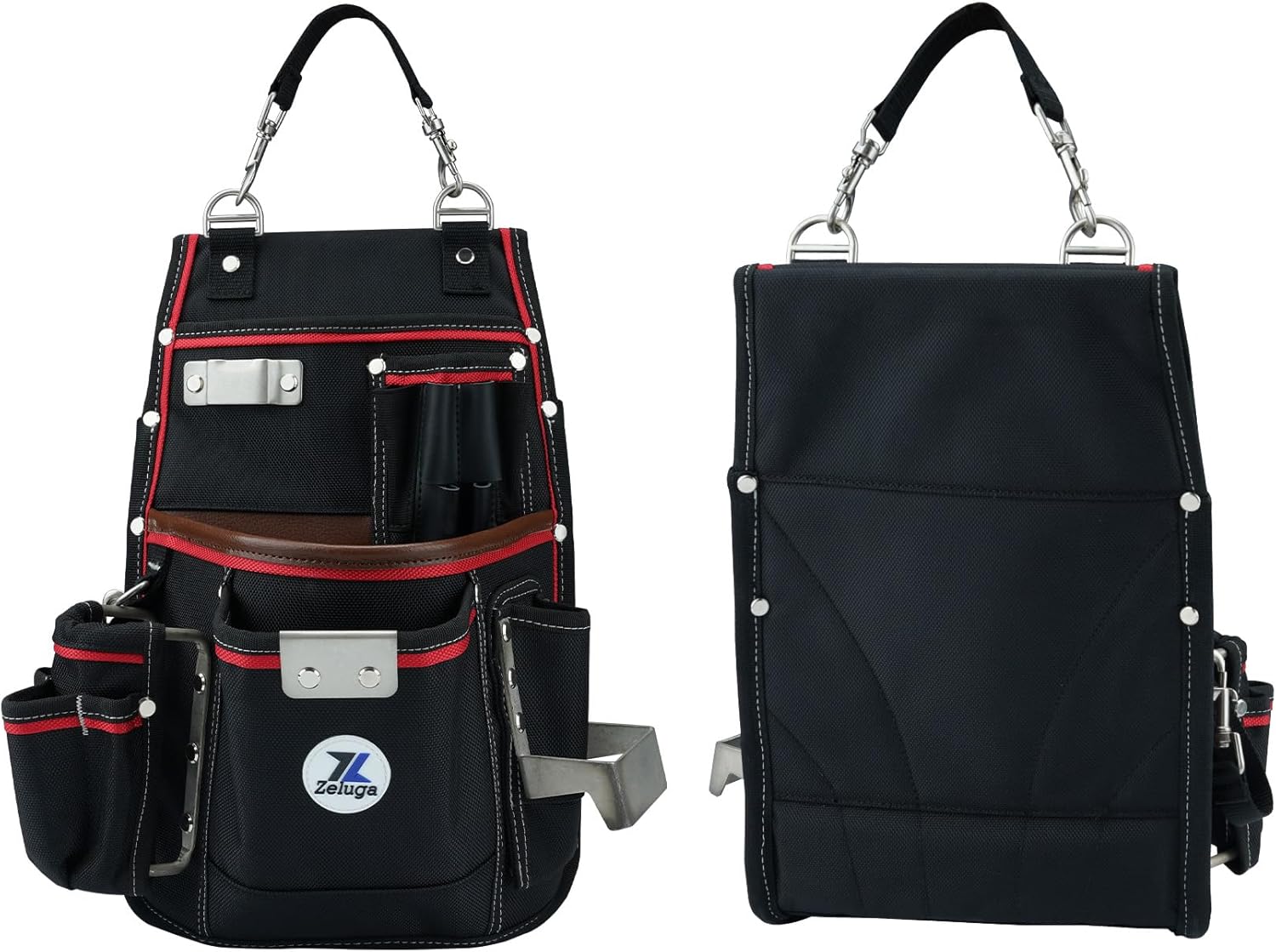 20-539 Professional Heavy Duty Tool Pouch with Hammer Holder & Tape Clip | 1680D Ballistic Nylon + Genuine Leather | Belt Loop & Hand Carry