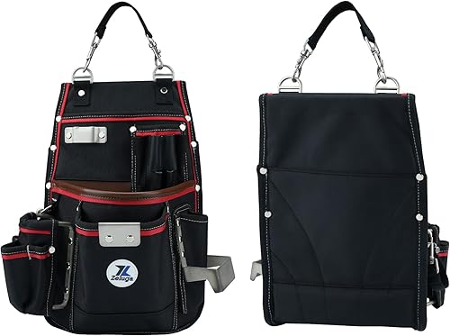 20-539 - Bolsa de herramientas profesional resistente con soporte para martillo y clip de cinta Nylon balístico 1680D + cuero genuino Trabilla