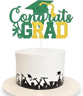 Congrats Grad Cake Topper Graduation Party Table Ideas Glitter Junior High School College University Decorations Green Gold