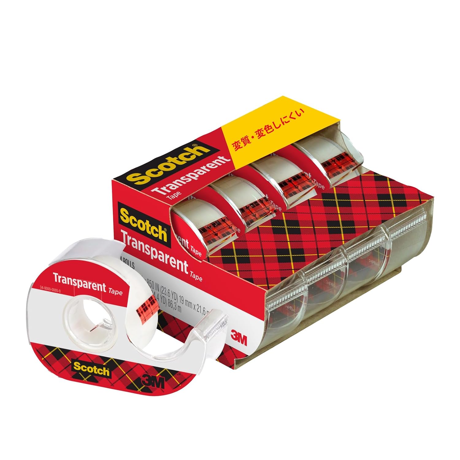 3M Scotch 4184 Transparent Tape with Dispenser, 0.7 x 8.5 ft (19 x 21.5 m), Small Rolls, 4 Rolls