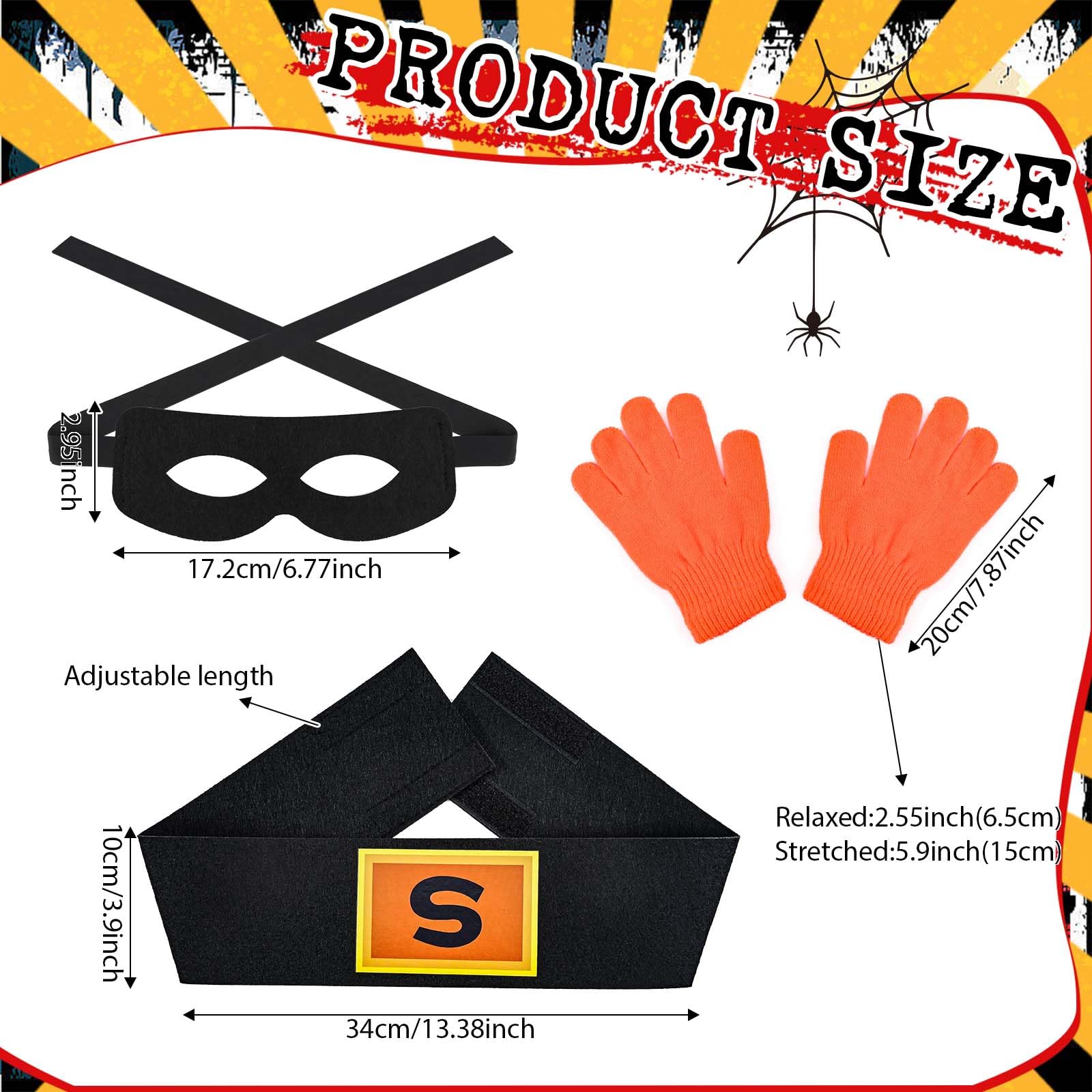 Kavoc 5 Pcs Potato Superhero Costume Set Include Red Cape,Black Eye Mask,Printed Belt,Gloves and Socks for World Book Day Dress Up - Image 3