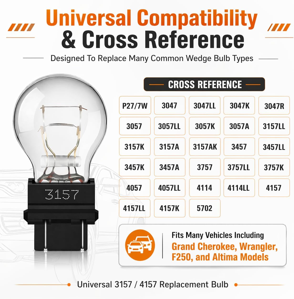 3157 Bulb,3157 Brake Light Bulb(12V P27-7W 3000K),3157/4157 Brake Light/Tail Lights/Turn Signal Auto Bulbs Universal for Many Cars.