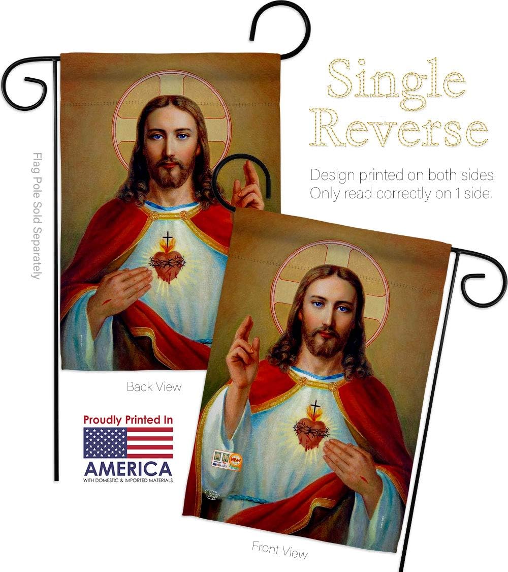 Jesus Sacred Heart Garden Flag Set Wood Dowel Religious Faith Hope Grace Peace Dove Christian Religion Easter Small Decorative Gift Yard House Banner Made In USA 13 X 18.5