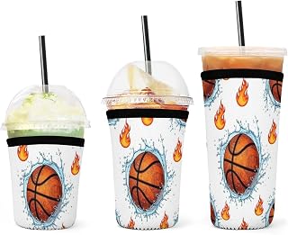 3 Pack Neoprene Iced Coffee Sleeves Basketball Reusable Beverage Holder Insulator Coffee Cup Sleeve for Hot Cold Drinks